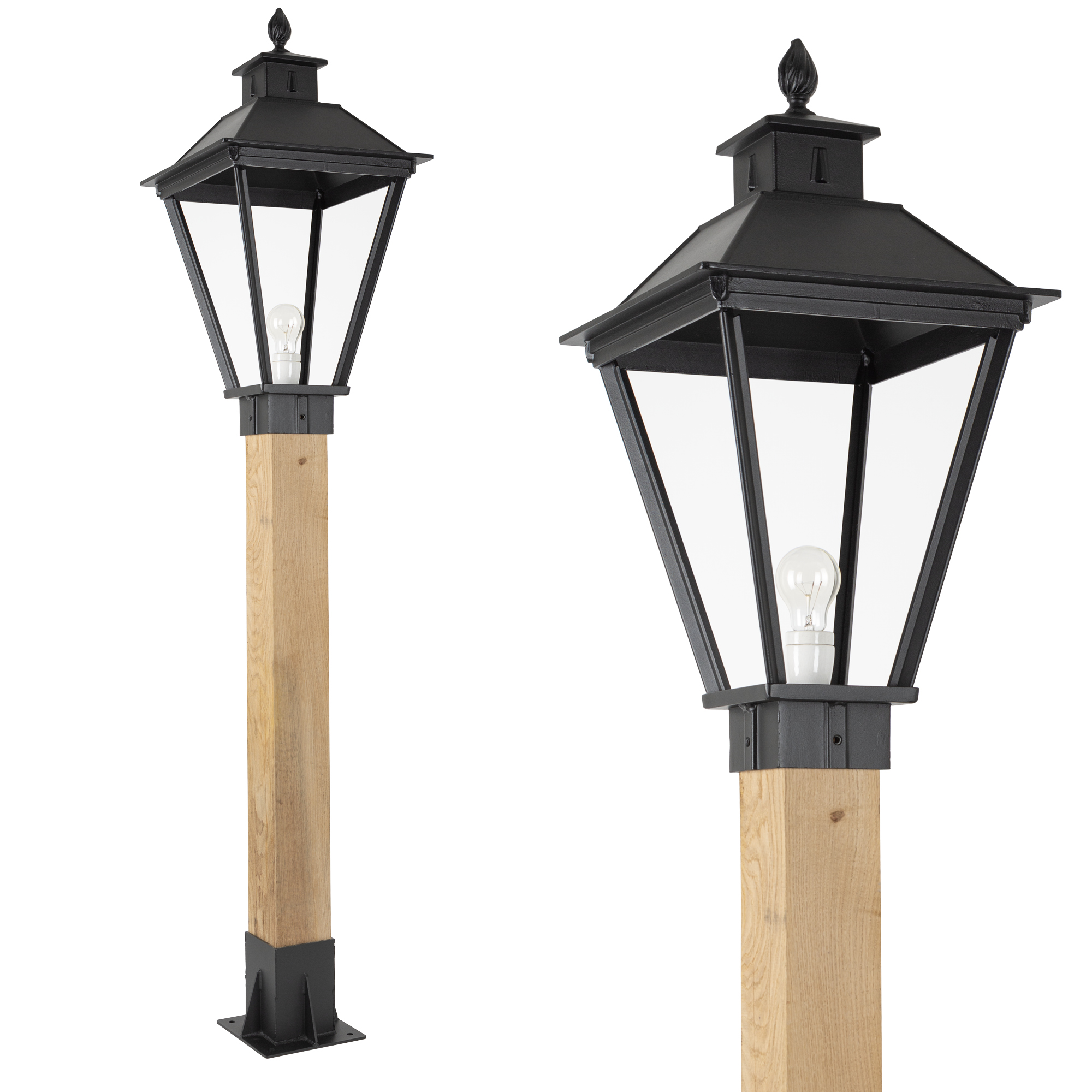 Buitenlamp zwart Square XL WOOD Sokkel tuinverlich...